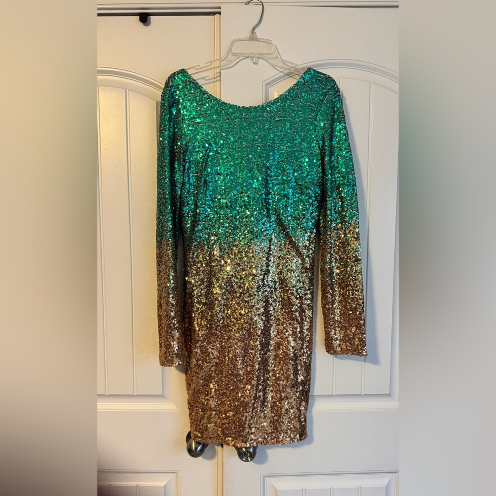 Fashion Nova Wynn Sequin Dress
Color: Green Combo
Size: 1X